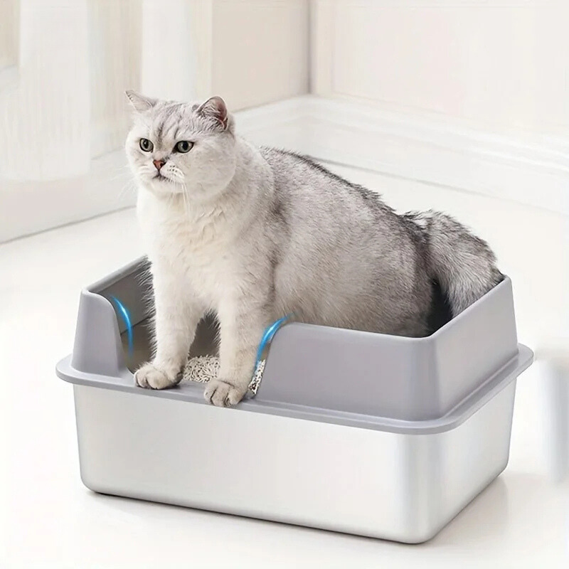 Lettiera per gatti in acciaio inox con bordi alti