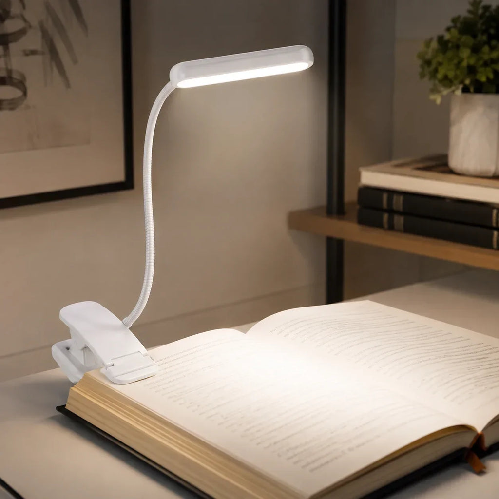 Luce da lettura con clip | Ricaricabile USB e collo flessibile