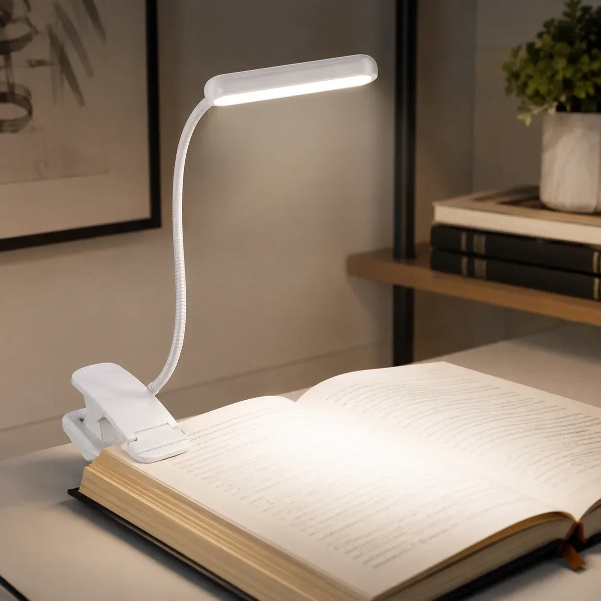 Luce da lettura con clip | Ricaricabile USB e collo flessibile
