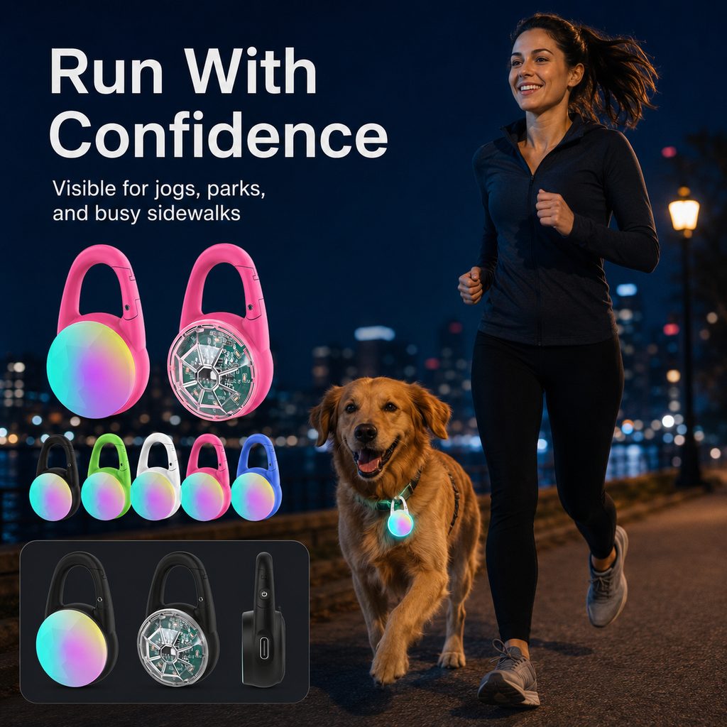 Luce LED di sicurezza ricaricabile con clip per cani per passeggiate notturne