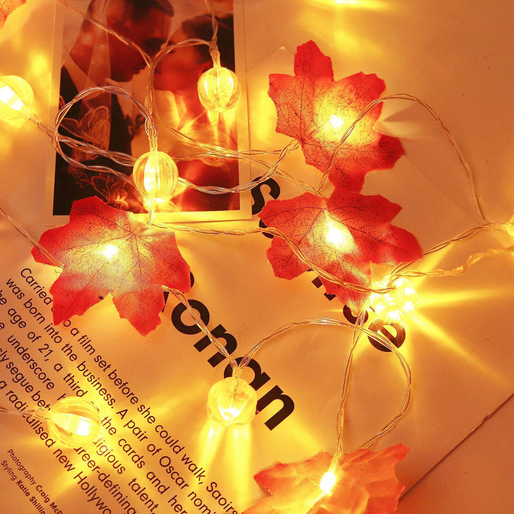 Luci LED a filo con foglie d'acero autunnali a batteria, ghirlanda decorativa per Halloween, Ringraziamento e camera da 