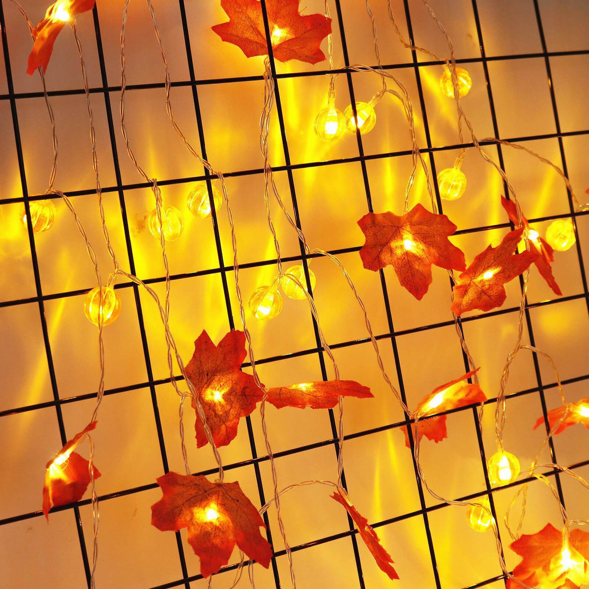 Luci LED a filo con foglie d'acero autunnali a batteria, ghirlanda decorativa per Halloween, Ringraziamento e camera da 