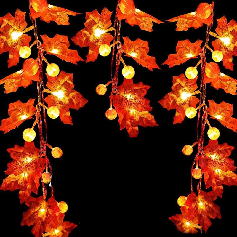 Luci LED a filo con foglie d'acero autunnali a batteria, ghirlanda decorativa per Halloween, Ringraziamento e camera da 