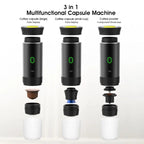 Macchina per caffè espresso portatile wireless 3 in 1 con capsule e polvere