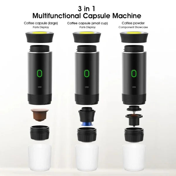 Macchina per caffè espresso portatile wireless 3 in 1 con capsule e polvere