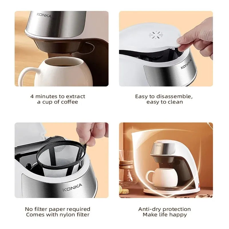 Macchina per caffè KONKA 2 in 1 per tè e caffè in polvere, riscaldamento rapido, 300 ml