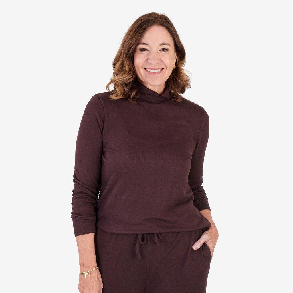 Maglia dolcevita donna a maniche lunghe con effetto marl spazzolato e finitura a coste morbide
