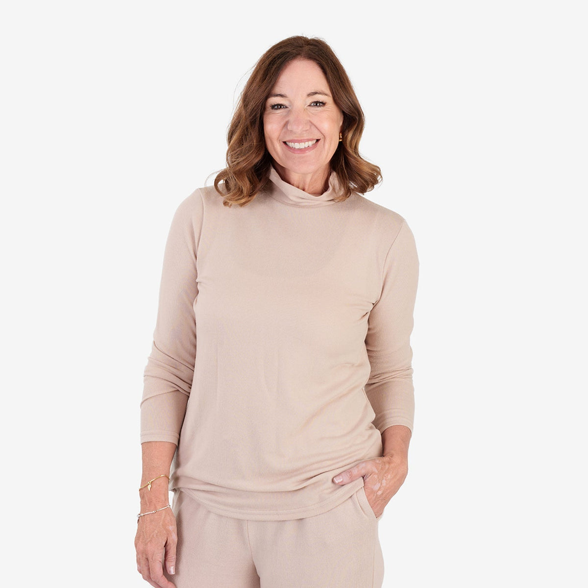 Maglia dolcevita donna a maniche lunghe con effetto marl spazzolato e finitura a coste morbide
