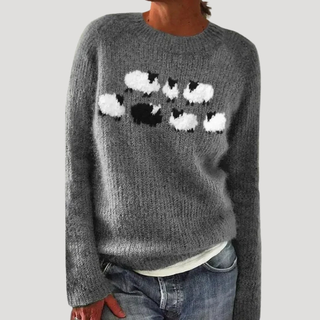 Maglione da donna girocollo con motivo decorativo sullo scollo
