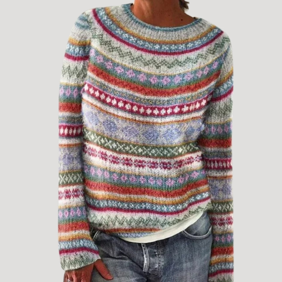 Maglione da donna girocollo con motivo decorativo sullo scollo