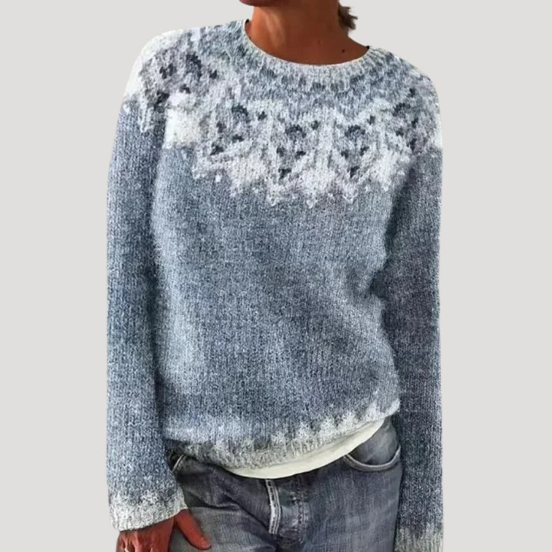 Maglione da donna girocollo con motivo decorativo sullo scollo
