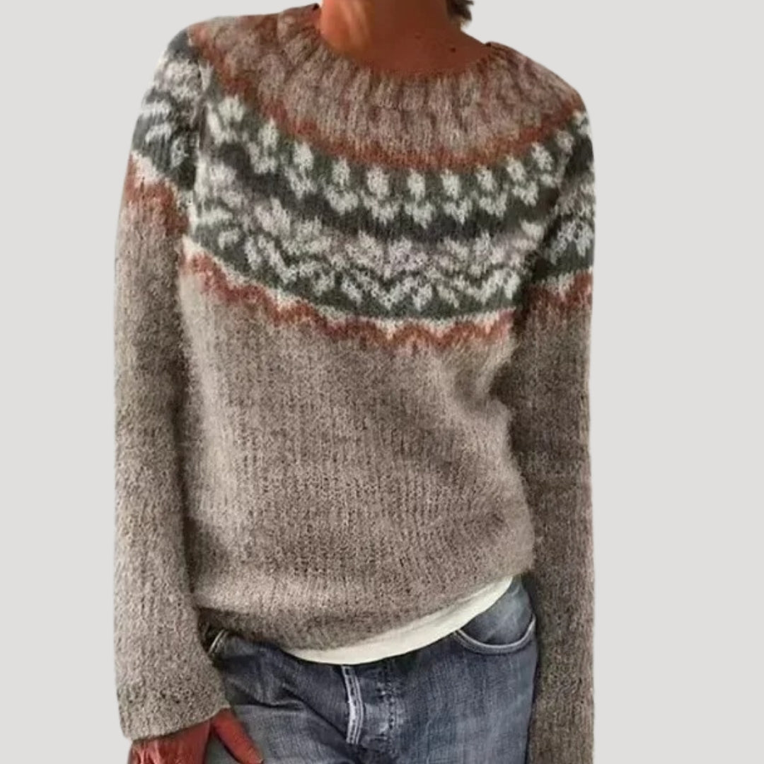 Maglione da donna girocollo con motivo decorativo sullo scollo