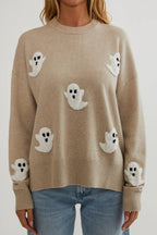 Maglione da donna in maglia con applicazioni di fantasmi - Maglione a maniche lunghe accogliente