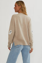Maglione da donna in maglia con applicazioni di fantasmi - Maglione a maniche lunghe accogliente