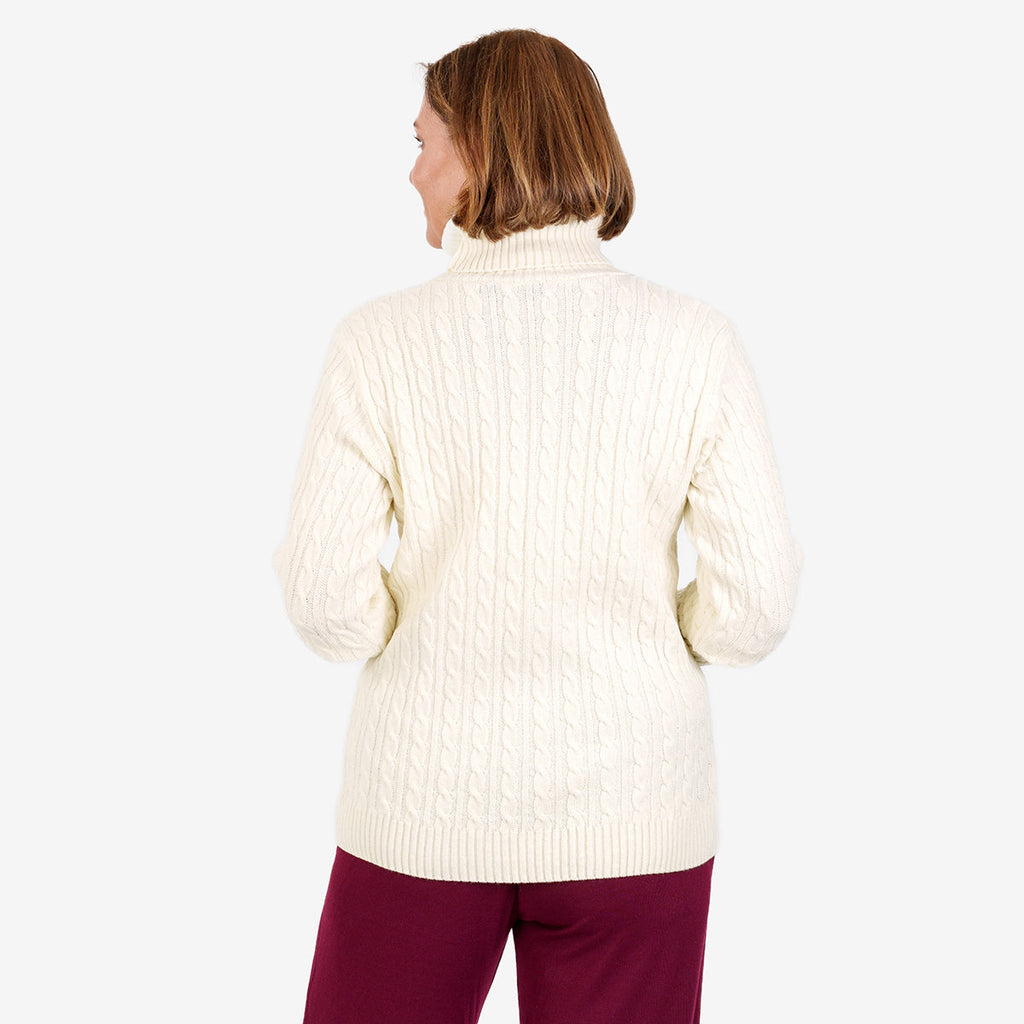 Maglione donna a collo alto con trecce, maniche lunghe e bordi a coste