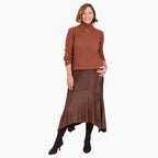 Maglione donna a collo alto con trecce, maniche lunghe e bordi a coste