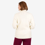 Maglione donna a collo alto con trecce, maniche lunghe e bordi a coste