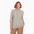 Maglione donna a collo alto con trecce, maniche lunghe e bordi a coste