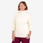 Maglione donna a collo alto con trecce, maniche lunghe e bordi a coste