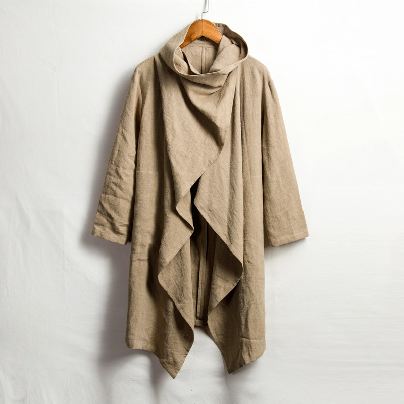 Mantello unisex in lino con cappuccio