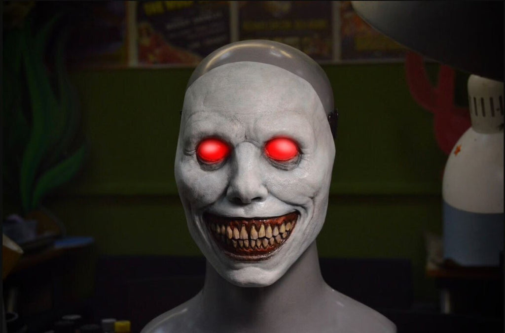 Maschera di Halloween spaventosa, maschera demone sorridente in lattice per adulti, maschera inquietante per feste e cos