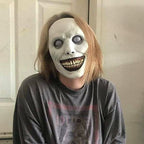 Maschera di Halloween spaventosa, maschera demone sorridente in lattice per adulti, maschera inquietante per feste e cos
