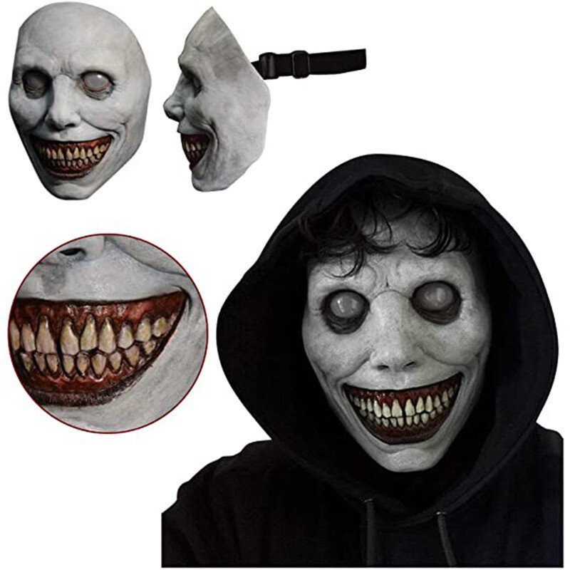 Maschera di Halloween spaventosa, maschera demone sorridente in lattice per adulti, maschera inquietante per feste e cos