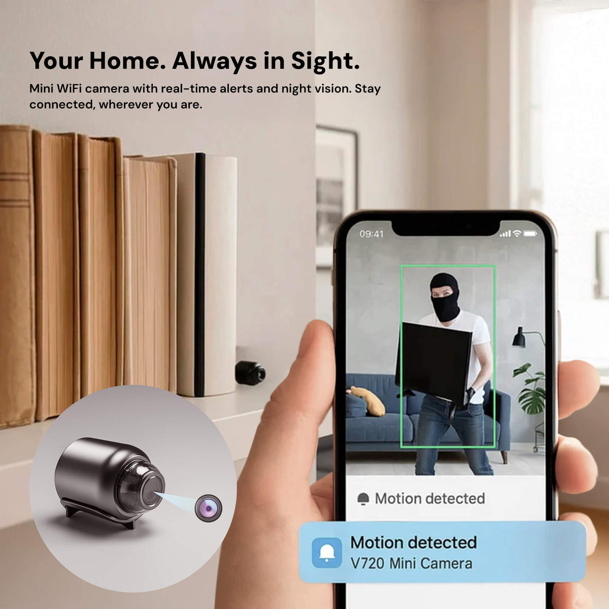 Microcamera wireless da interno con video 1080p e visione notturna a infrarossi