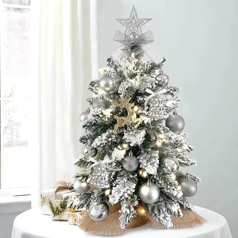 Mini albero di Natale decorato 61 cm con neve effetto floccato e palline argentate