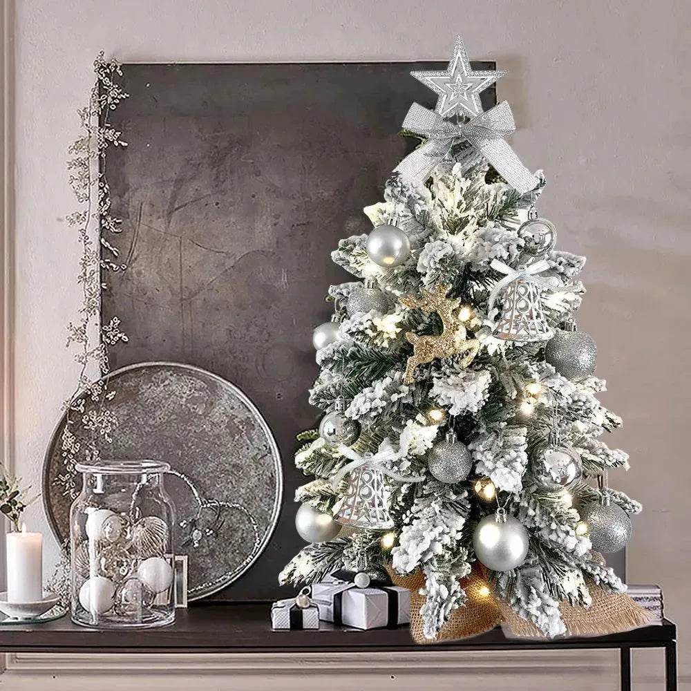 Mini albero di Natale decorato 61 cm con neve effetto floccato e palline argentate