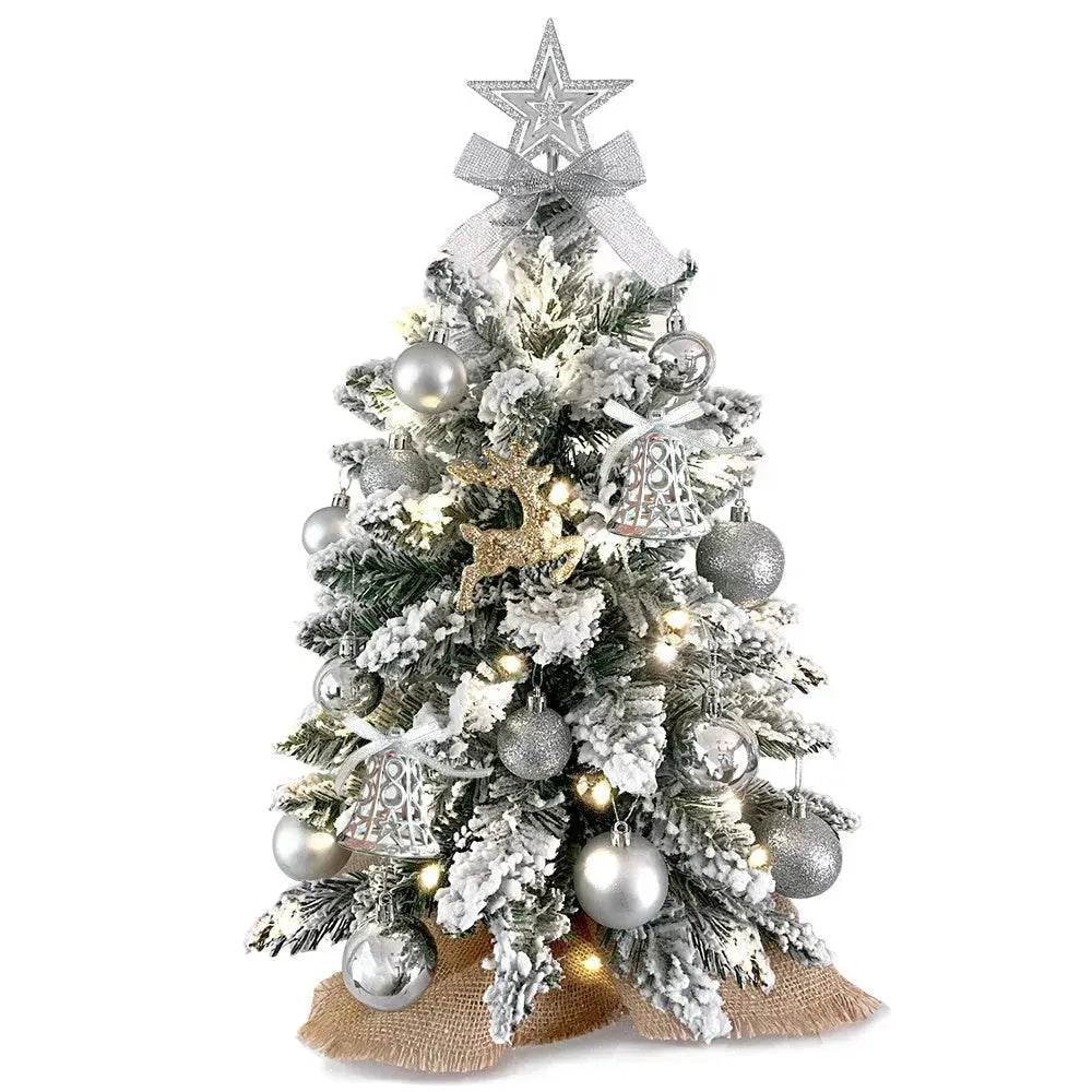 Mini albero di Natale decorato 61 cm con neve effetto floccato e palline argentate