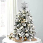 Mini albero di Natale decorato 61 cm con neve effetto floccato e palline argentate