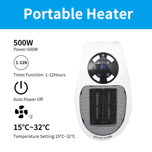 Mini termoventilatore elettrico portatile da 500 W