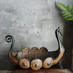 Nave vichinga decorativa in resina effetto legno