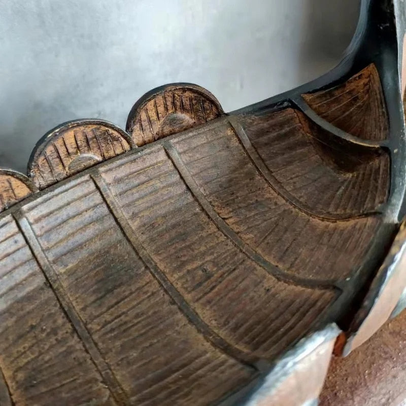 Nave vichinga decorativa in resina effetto legno