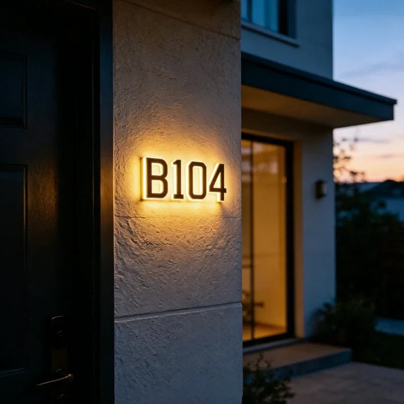 Numero civico solare, piastra ABS | impermeabile IP44, batteria 10 ore | sensore crepuscolare, LED bianco caldo, fissagg