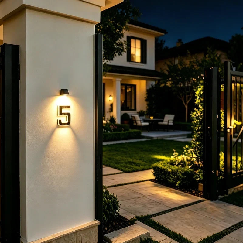 Numero civico solare, piastra ABS | impermeabile IP44, batteria 10 ore | sensore crepuscolare, LED bianco caldo, fissagg