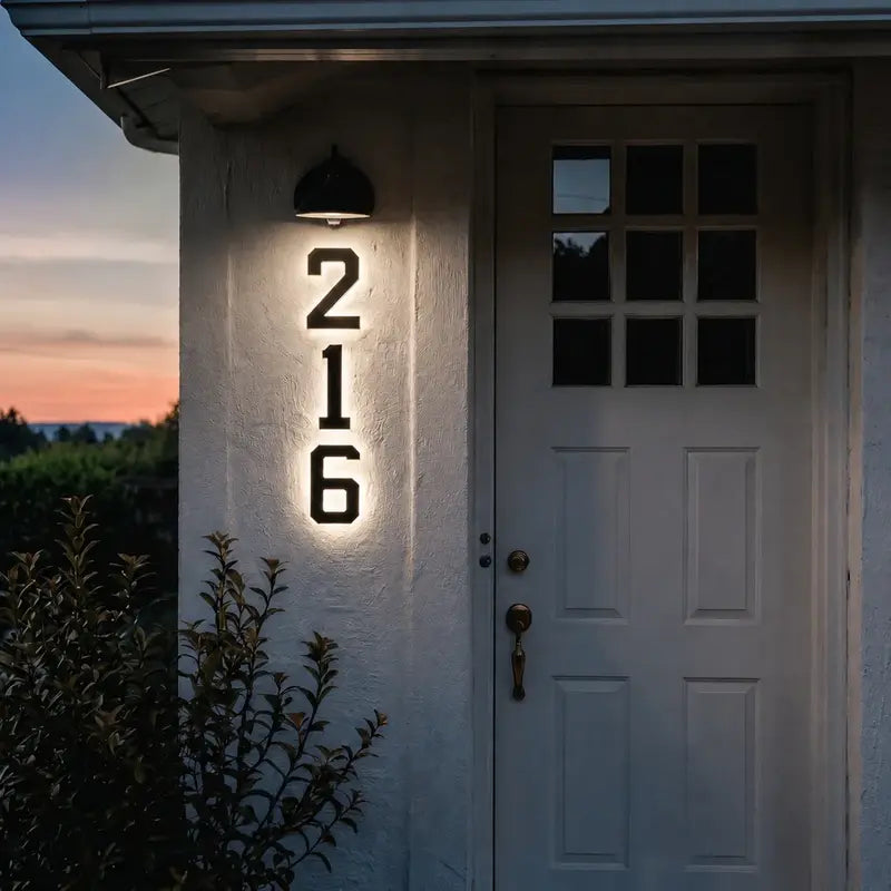 Numero civico solare, piastra ABS | impermeabile IP44, batteria 10 ore | sensore crepuscolare, LED bianco caldo, fissagg