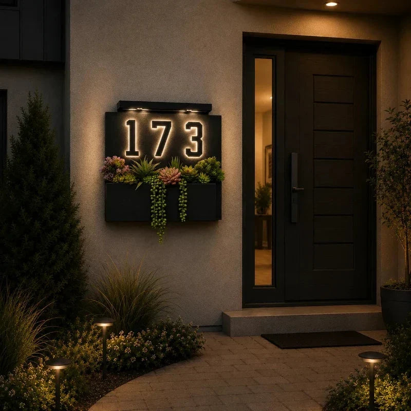 Numero civico solare, piastra ABS | impermeabile IP44, batteria 10 ore | sensore crepuscolare, LED bianco caldo, fissagg