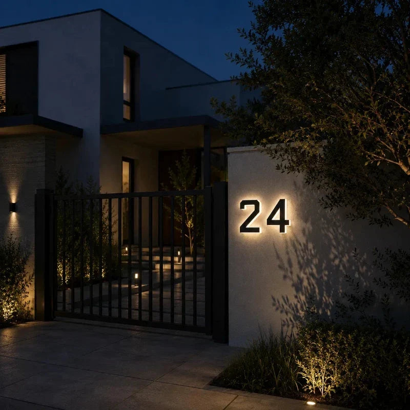 Numero civico solare, piastra ABS | impermeabile IP44, batteria 10 ore | sensore crepuscolare, LED bianco caldo, fissagg
