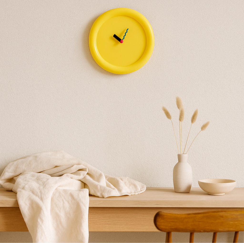 Orologio da parete geometrico Memphis con design artistico e colori vivaci