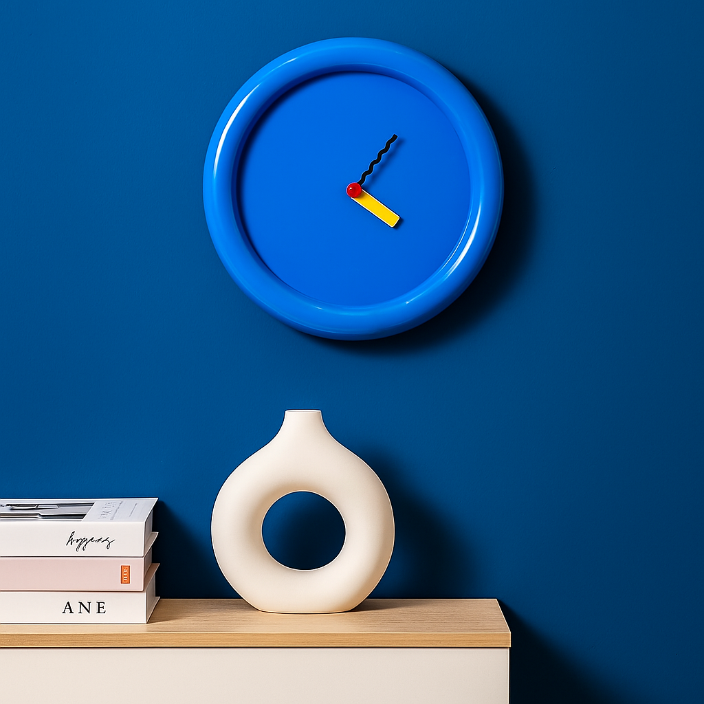 Orologio da parete geometrico Memphis con design artistico e colori vivaci