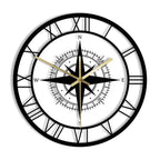 Orologio da parete con quadrante bussola e rosa dei venti, cornice in metallo