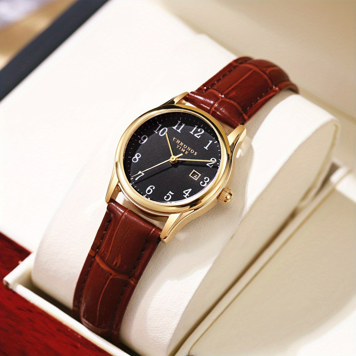 Orologio da polso al quarzo con cinturino in similpelle – Accessorio elegante per lei