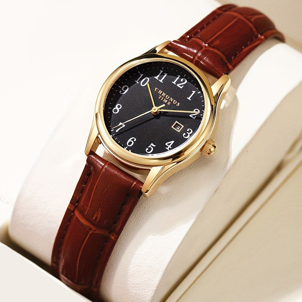 Orologio da polso al quarzo con cinturino in similpelle – Accessorio elegante per lei