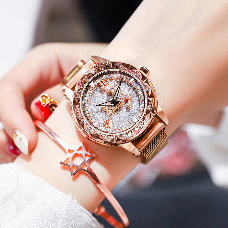 Orologio donna con quadrante rotante 360°, cinturino magnetico e resistenza all'acqua