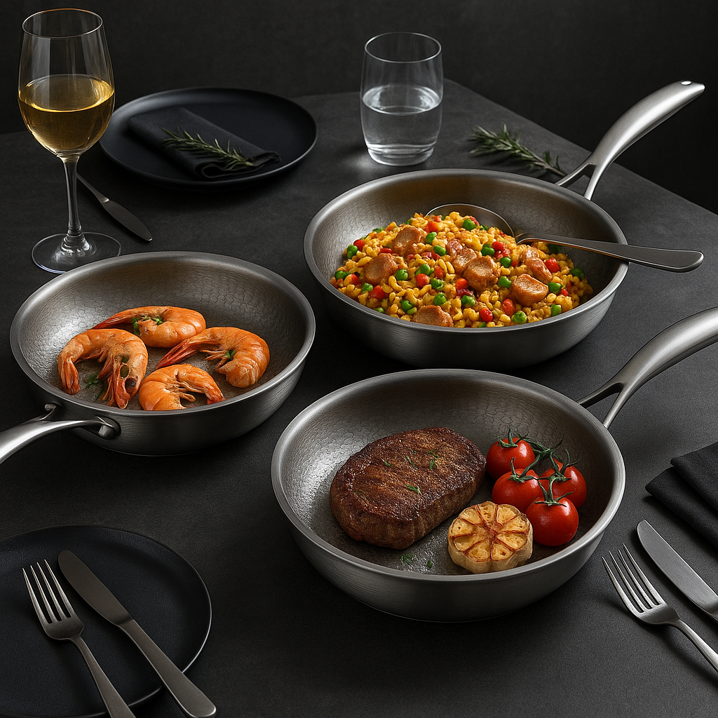 Padella in titanio martellato Titan Premium – senza rivestimento, per tutti i piani cottura inclusa induzione
