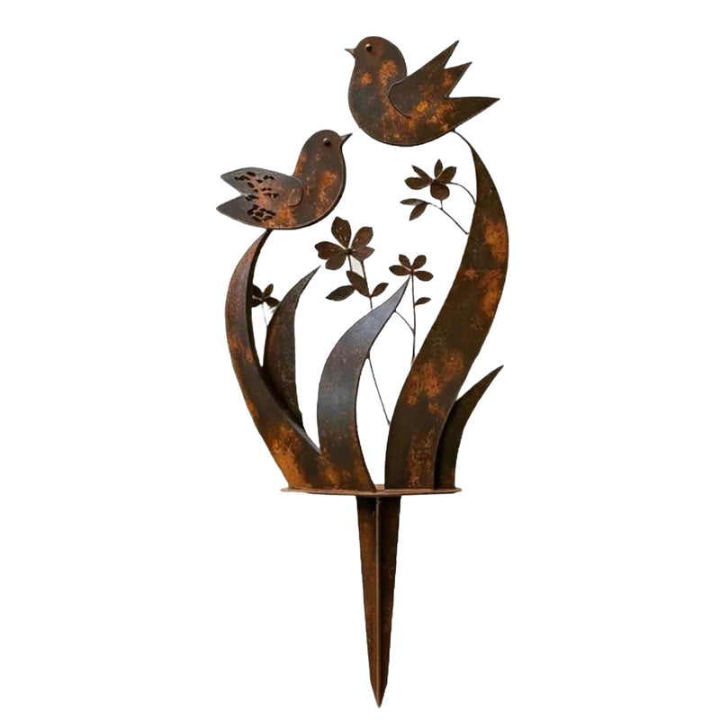 Paletto da giardino con silhouette di uccelli e fiori, finitura ferro invecchiato