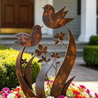 Paletto da giardino con silhouette di uccelli e fiori, finitura ferro invecchiato