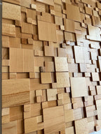 Pannelli acustici a mosaico in legno massello di faggio e noce
